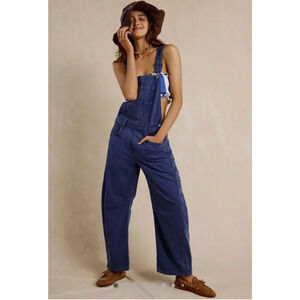 Free People Blue Denim Overall Jumpsuit